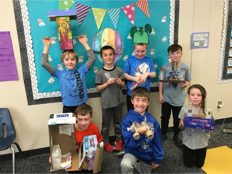 Second graders are celebrating Earth Day by creating trash-to-treasure projects. 