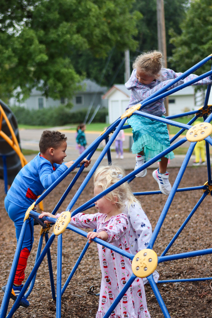 Simmons Elementary students on the playground wearing pajamas 