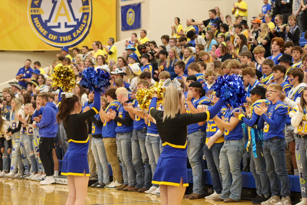 CHS cheerleaders and students at the pep rally